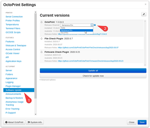 Release channel settings