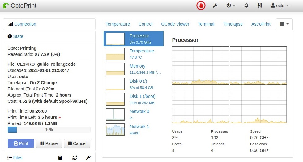 Screenshot of OctoPrint
