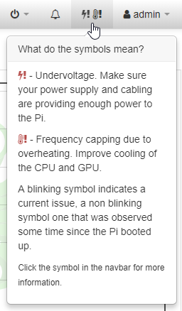 Pi Undervoltage/power issues: I had a strange lightning bolt/temperature  symbol with an exclamation mark popup in my navbar, what does that mean? -  FAQ - OctoPrint Community Forum