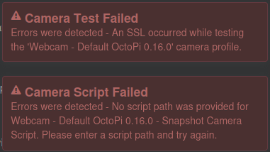 Camera Test Failed Messages